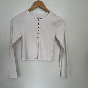 Katiej NYC Women's Long Sleeve Henley Top Ribbed‎ Y2K Cropped Blouse Top S